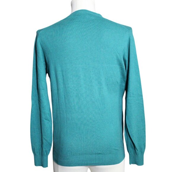 Massimo Dutti SZ M Cotton Silk Green Men's V-Neck Lightweight Sweater - Picture 3 of 7